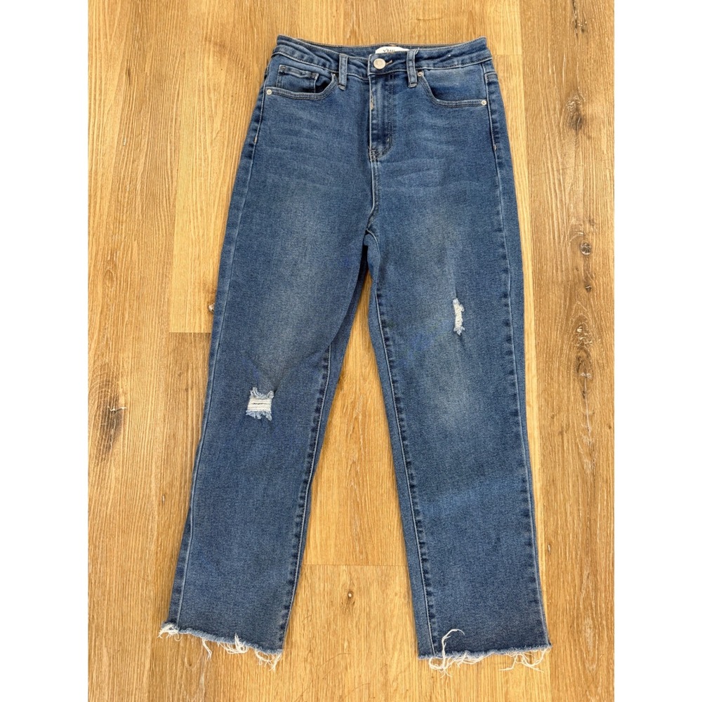 YMI Dream Fit Jeans Women 9/29 Blue High Rise Anklet Distressed Raw Hem Straight